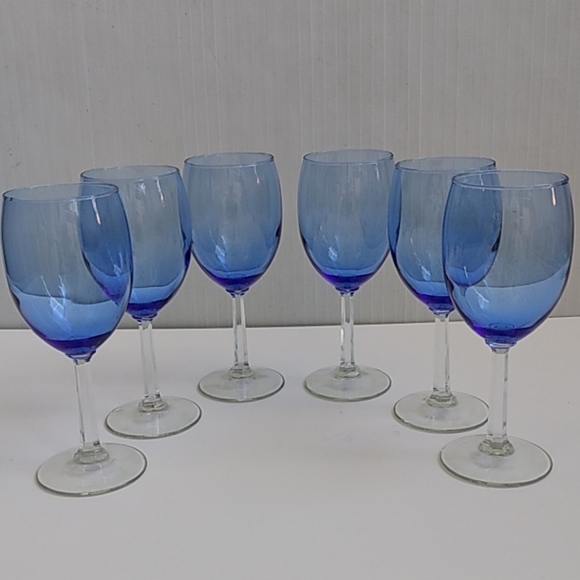 Dining Blue Clear Stem Wine Glasses Set Of 6 Poshmark poshmark